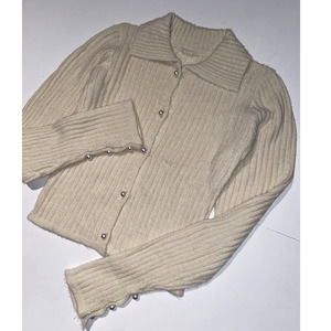 RUVE Cream Retro Ribbed Cropped Sweater